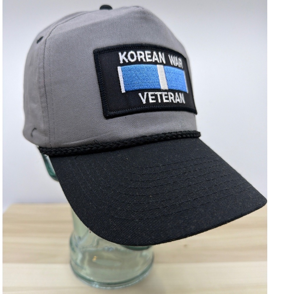 Cobra Korean War Veteran Snapback Hat Grey Black Rope Trucker Cap Adjustable OSF